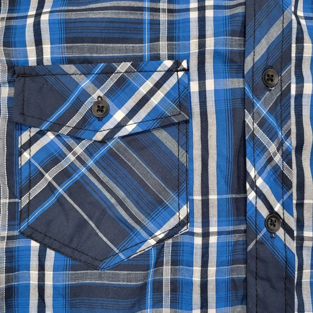 Rock & Republic Men's‎ Small Blue Plaid Short Sleeve Button Up Shirt - Picture 5 of 9